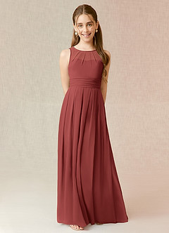 Azazie Bibiane Junior Terracotta A-Line Pleated Chiffon Dress image1