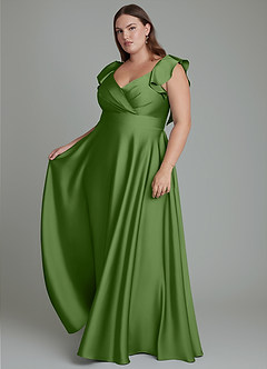 Azazie Leilani Bridesmaid Dresses Basil A-Line Ruched Stretch Satin Dress image13