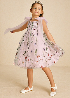 Azazie Prunella vestidos de niña de las flores Vestido Rosa Rubor de Tul de Línea A con Encaje image1