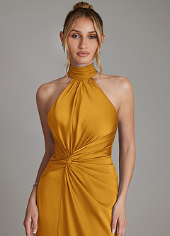 Azazie Gracelynn Brautjungfernkleider Etui Plissee Stretch-Satin Kleid Butterscotch image3