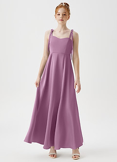 Azazie Rosey Junior Robe Trapèze en Satin extensible Encolure en Forme de Cœur Glycine image4