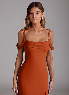 Azazie Callan Bridesmaid Dresses Burnt Orange Mermaid Pleated Chiffon Convertible Dress image4