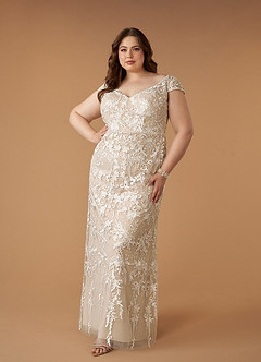 Azazie Devonna Wedding Dresses Diamond White Nude Sheath V-Neck Sequins Lace Dress image7