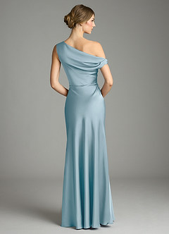 Azazie Emerson Bridesmaid Dresses Moody Blue Mermaid Off the Shoulder Stretch Satin Dress image2