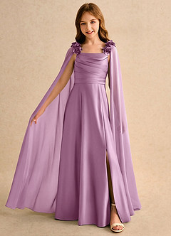 Azazie Rosita Girls Formal Flower Girl Dresses Wisteria A-Line Pleated Stretch Satin Dress image3