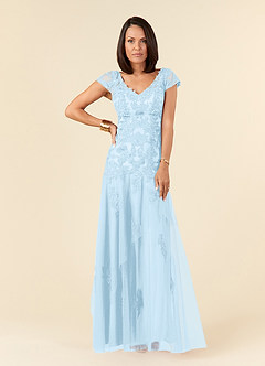 Azazie Romy Mother of the Bride Dresses Sky Blue Mermaid V-Neck Sequins Tulle Dress image1