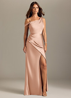 Azazie Madelyn Bridesmaid Dresses Rose Gold Mermaid Off the Shoulder Stretch Satin Convertible Dress image9