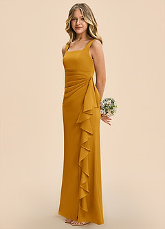 Azazie Adrienne Junior Etui Plissee Stretch-Satin Kleid Butterscotch image5