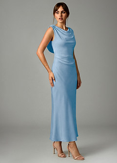 Azazie Kieryn Robes de demoiselle d'honneur Robe Sirène en Satin extensible Plissée Poudre Bleue image4