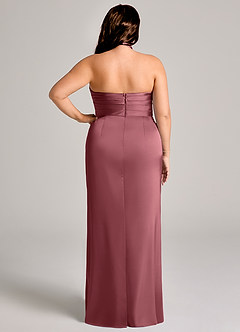 Azazie Jemma Robes de demoiselle d'honneur Robe Fourreau en Satin extensible Plissée Rose Du Désert image12