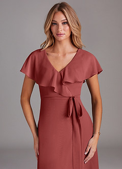 Azazie Lainey Bridesmaid Dresses Terracotta A-Line with Pockets Chiffon Dress image6