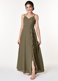 Azazie Naeem Junior Willow Green A-Line Ruched Chiffon Dress image1