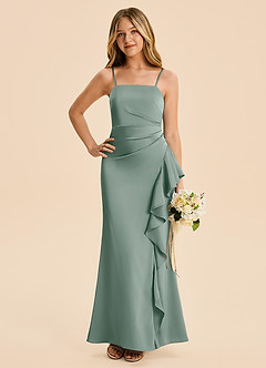 Azazie Lyla Junior Silver Sage Mermaid Pleated Stretch Satin Dress image3