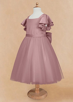 Azazie Kaeya Flower Girl Dresses Dusty Rose A-Line Bow Tulle Dress image7