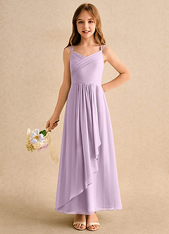 Azazie Zaida Girls Formal Flower Girl Dresses Frosted Lilac A-Line Pleated Chiffon Dress image3