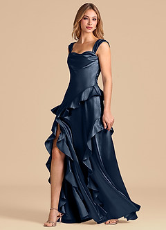 Azazie Sloane Jurken voor bruidsmeisjes Jurk van Metaalachtig Satijn met A-Lijn Sweetheart Halslijn Donkere Marine image4