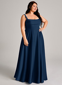Azazie Shaude Bridesmaid Dresses Dark Navy A-Line Pleated Stretch Satin Dress image10