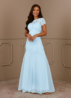 Azazie Laurie Mother of the Bride Dresses Sky Blue Mermaid Scoop Sequins Tulle Dress image4