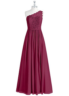 Azazie Demi Brautjungfernkleider A-Linie One-Shoulder Chiffon Kleid Maulbeerrot image9