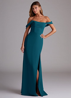 Azazie Saige Jurken voor bruidsmeisjes Converteerbaar Jurk van Chiffon met A-Lijn Off the Shoulder Inkt Blauw image4