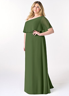Azazie Lizzy Bridesmaid Dresses Olive A-Line One Shoulder Chiffon Dress image10