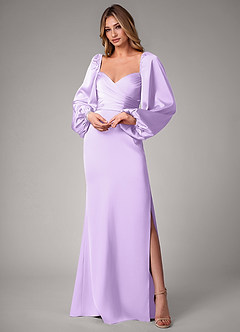 Azazie Sonata Bridesmaid Dresses Lilac Sheath Long Sleeve Stretch Satin Convertible Dress image1