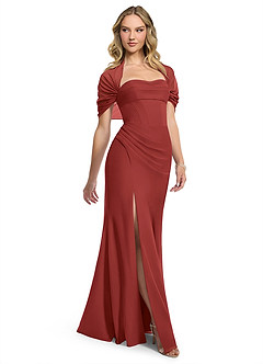 Azazie Zia Bridesmaid Dresses Rust Sheath Side Slit Chiffon Convertible Dress image3