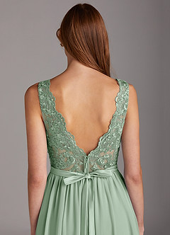 Azazie Elly Bridesmaid Dresses Agave A-Line Lace Scoop Neck Chiffon Dress image4