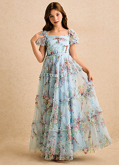 Azazie Naelli Girls Formal Sukienki dla dziewczynek sypiących kwiaty Linia A Marszczony Szyfon Długość podłogi Sukienka image3