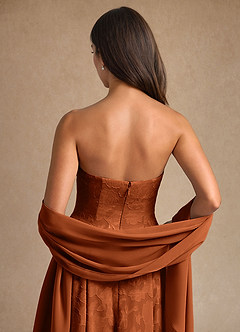 Azazie Lorain vestidos de madre de la novia Vestido de Naranja Quemada de Devorado Floral de Corte en A con Plisado image11