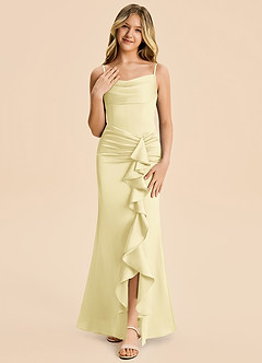 Azazie Rosalia Junior Lemon Sorbet Sheath Pleated Stretch Satin Dress image5