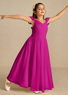 Azazie Chelle Flower Girl Dresses Fuchsia A-Line Pleated Chiffon Dress image3