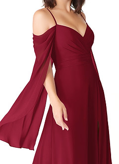 Azazie Cienna Bridesmaid Dresses Burgundy A-Line Off the Shoulder Chiffon Dress image6