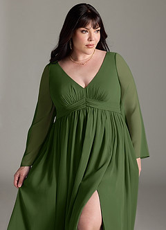 Azazie Teton Maternity Bridesmaid Dresses A-Line Long Sleeve Chiffon Floor-Length Dress image12