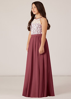 Azazie Fahari Junior Merlot A-Line Lace Chiffon Dress image3