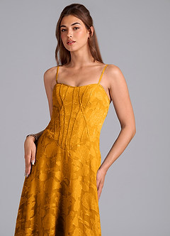 Azazie Stasy Bridesmaid Dresses Butterscotch A-Line Sweetheart Neckline Floral Burnout Dress image6