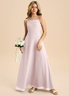 Azazie Anselie Junior Robe Trapèze en Mousseline de soie Épaule décolletée Rose Pâle image7