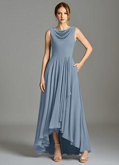 Azazie Wonderland Bridesmaid Dresses Dusty Blue A-Line Pleated Chiffon Dress image6