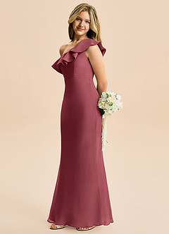 Azazie Alissa Junior Vestido de Merlot de Gasa de Corte Sirena con Volante image3