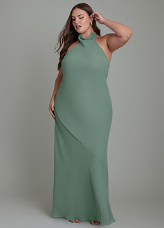 Azazie Velli Bridesmaid Dresses Eucalyptus Mermaid High Neck Chiffon Dress image11