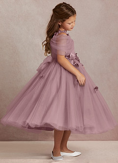 Azazie Shaylee Flower Girl Dresses Dusty Rose A-Line Off the Shoulder Tulle Dress image4