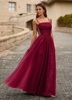 Esme Borgoña Vestido de graduación transparente y brillante image4