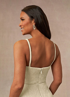 Azazie Loretta Kleider für die Brautmutter A-Linie Kapuzenumhang Metallisches Netz Kleid Champagner Gold image6