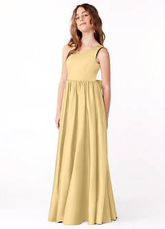 Azazie Hathaway Junior Butter A-Line Bow Stretch Satin Dress image4