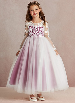 Azazie Elodie Flower Girl Dresses Ivory Mulberry Ball-Gown Lace Dress image3