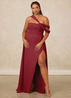 Christian Siriano Bridal for Azazie 1014 Bridesmaid Dresses Pomegranate A-Line Off the Shoulder Chiffon Dress image12