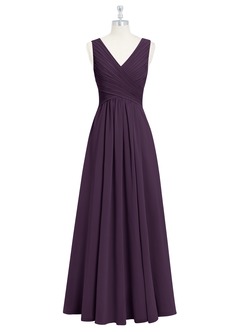 Azazie Flora Bridesmaid Dresses Plum A-Line Pleated Chiffon Dress image7
