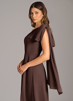 Azazie Tella Robes de demoiselle d'honneur Robe Trapèze en Mousseline de soie Asymétrique Ganache image8