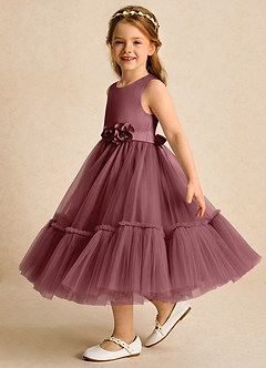 Azazie Miracle Flower Girl Dresses Desert Rose A-Line Bow Matte Satin Dress image3