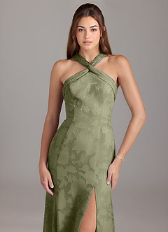 Azazie Rue Bridesmaid Dresses Pistachio A-Line Pleated Floral Burnout Dress image5